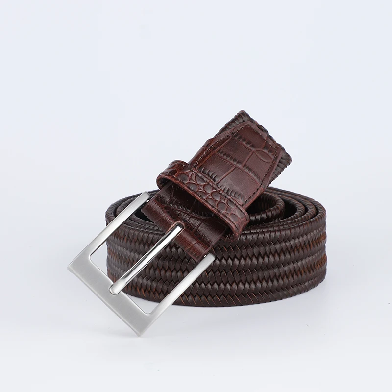 2022 New Style Germany Bonded Leather Regenerated Leather Braided Belt With Cow Leather Head and End