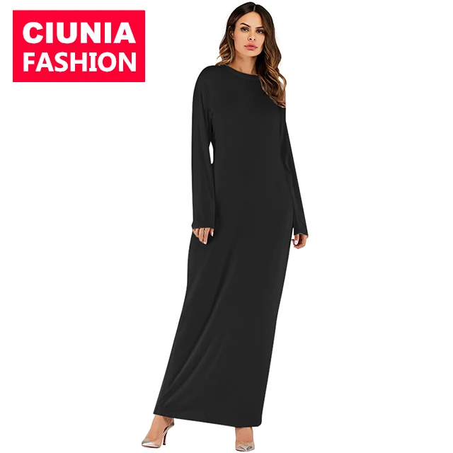 9099# Long sleeve plain clothing soft model cotton fabric plus size dress skirts long dress women