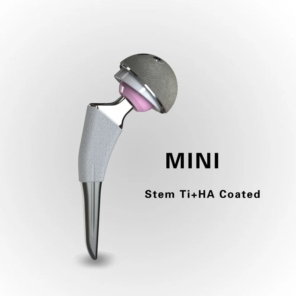 
Titanium hip prosthesis, MINI femoral stem with double coating, prosthetic component 