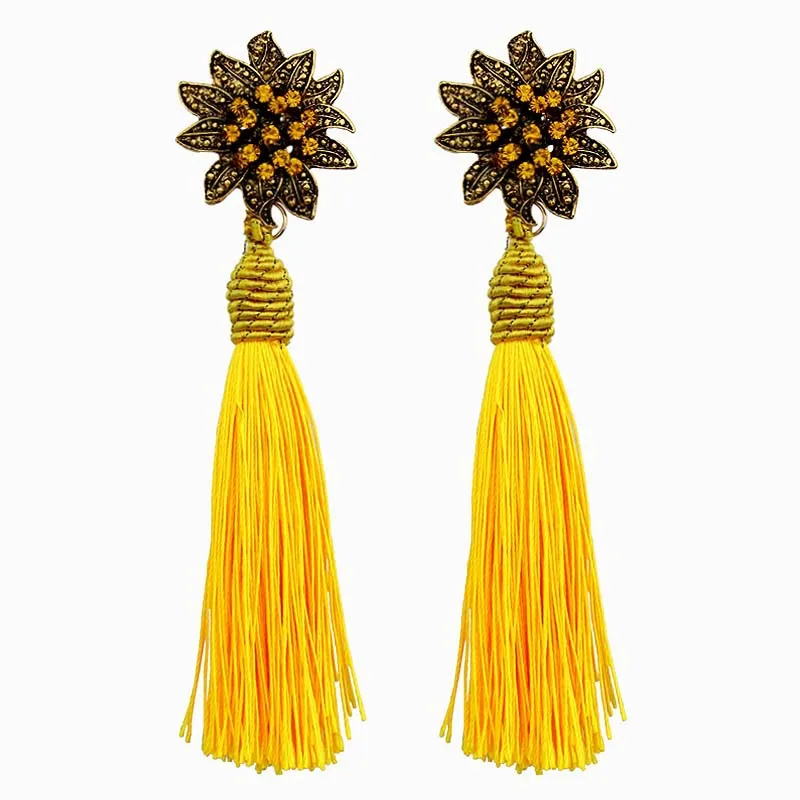 Fashion Colorful Gold Long Bohemian Tassel Earrings For Women