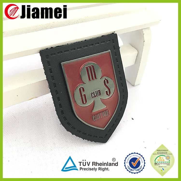 custom jeans leather patches with metal logo