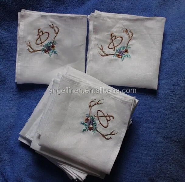 embroidery linen handkerchief with piping hem