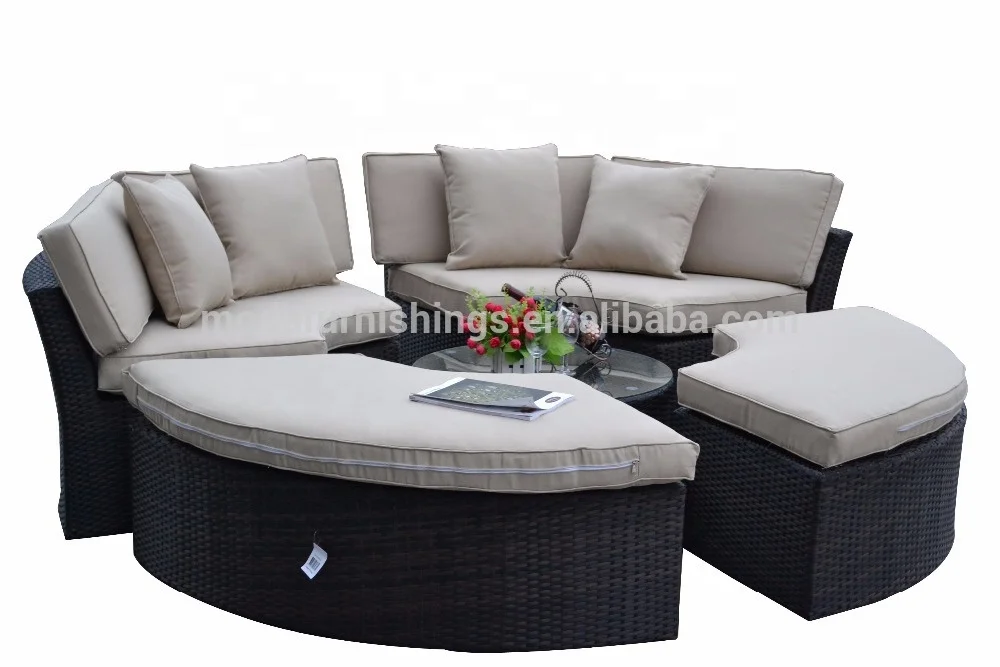 Outdoor Round Rattan Sunbed Patio Wicker Furniture Garden Day bed