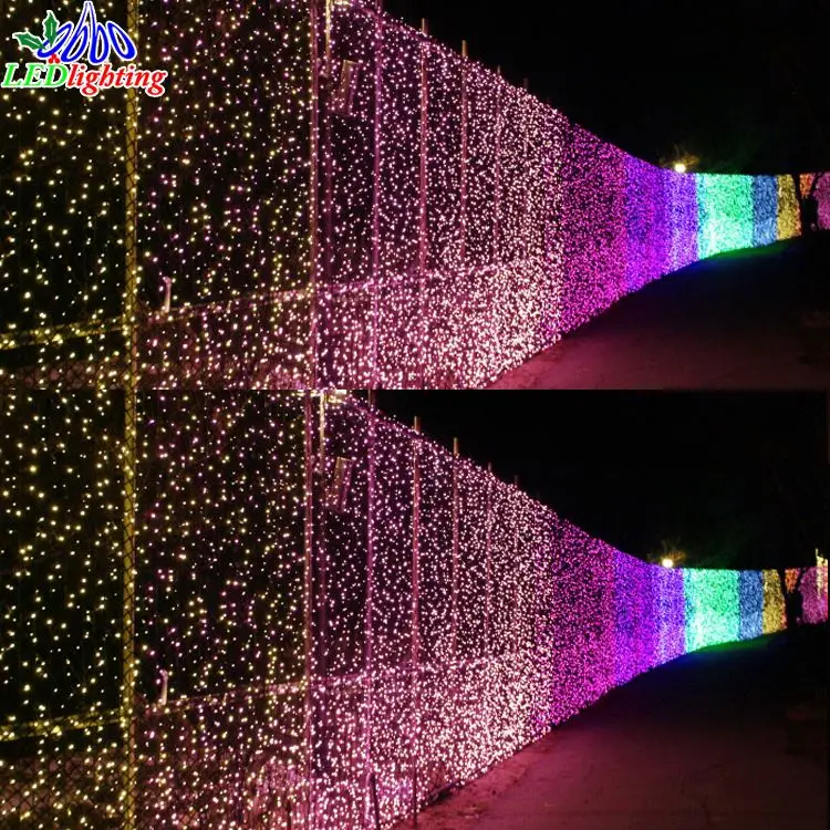 Outdoor LED Waterfall Light PVC Cable LED Curtain String Light RGB Blue Green Pink Purple Emitting Colors IP65 Rated 220V