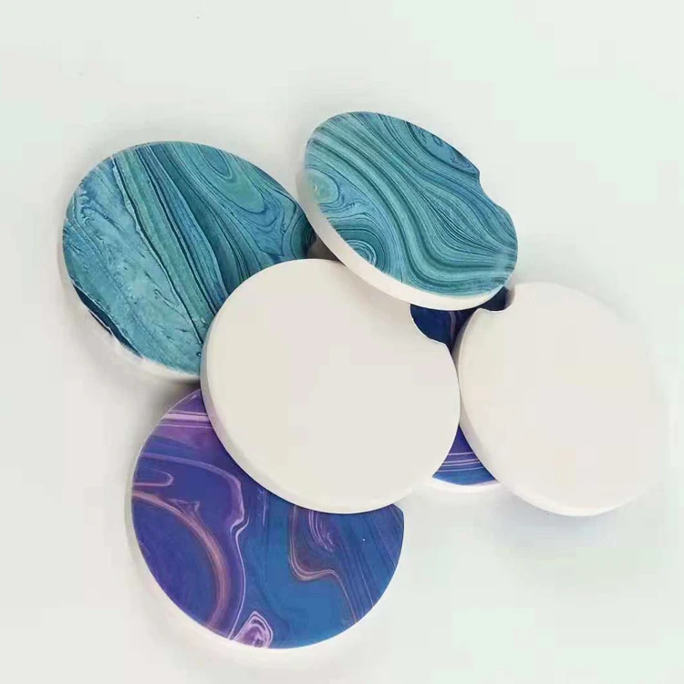 hot sale Customer Logo absorbent Round Plated cheap ceramic stone car coasters