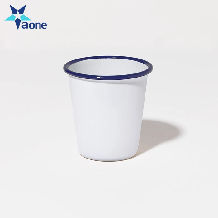Custom Logo Printed Promotional Gifts Solid White Enamel Cup with Black rim Enamel Mugs Without Handle Wholesale