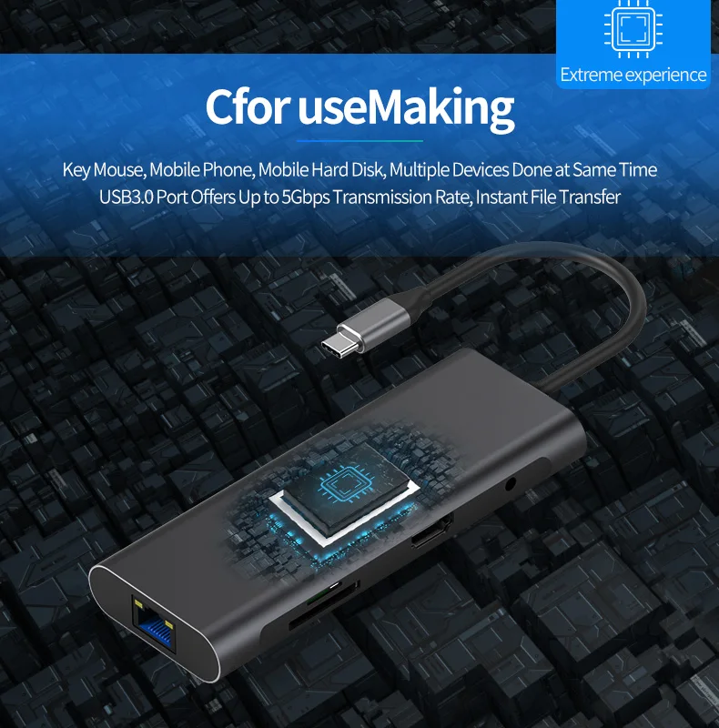  Многофункциональный 9 в 1 Usb C концентратор Поддержка 4K Hdtv Lan порт Высокое качество Тип для ПК