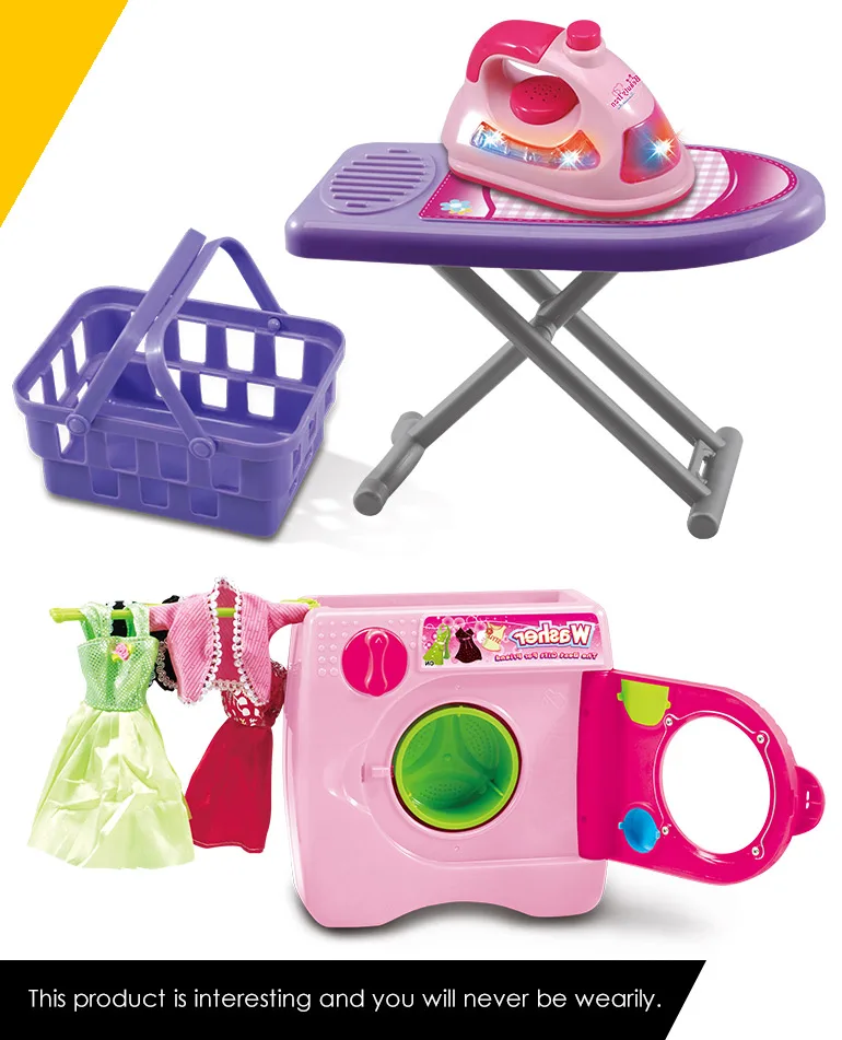 kids pretend play laundry set game girls toys house appliance electric iron washing machine toy with music light