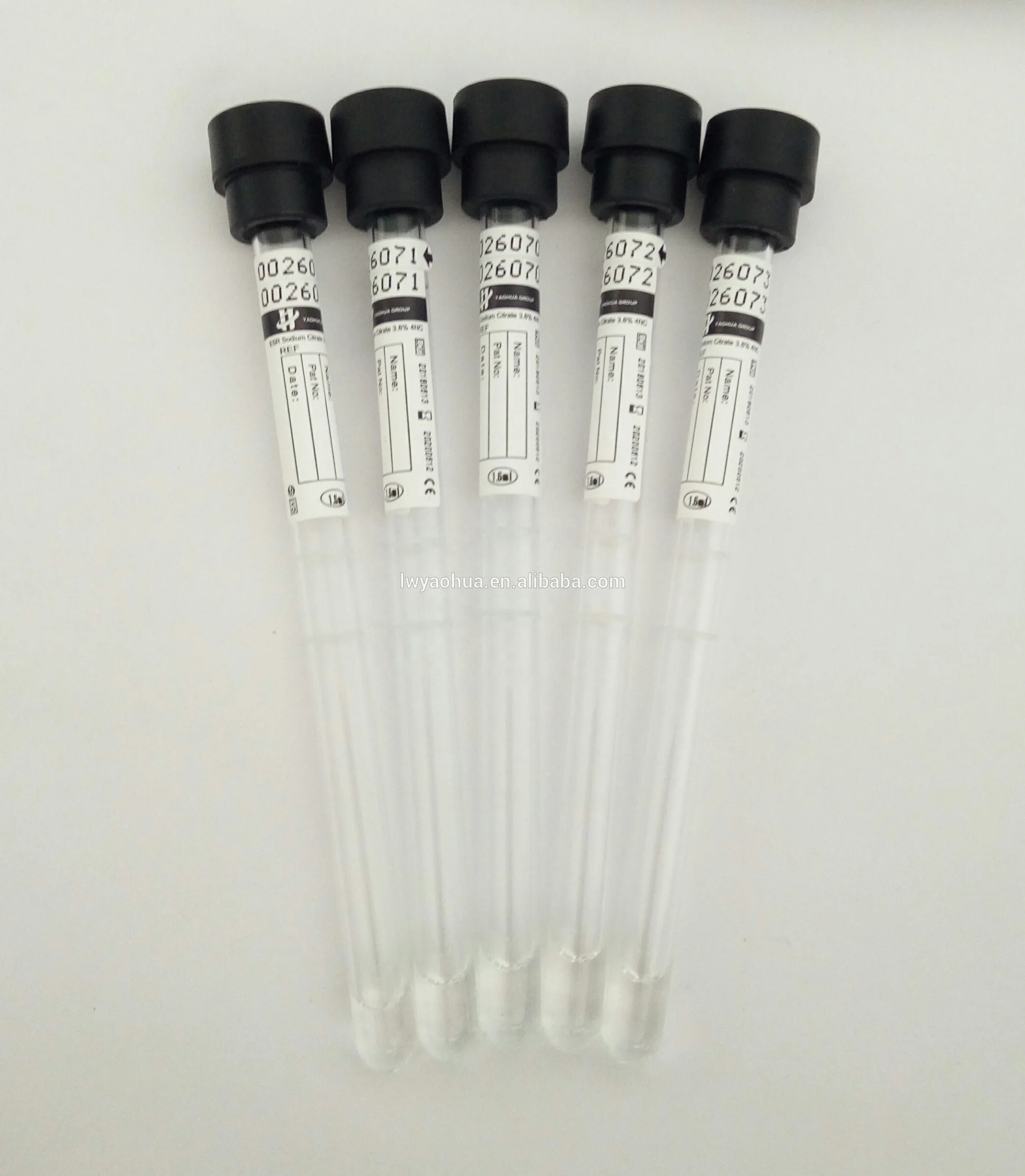 CE/ISO Approved black cap 3.8% sodium citrate tube 1.6ml ESR tube