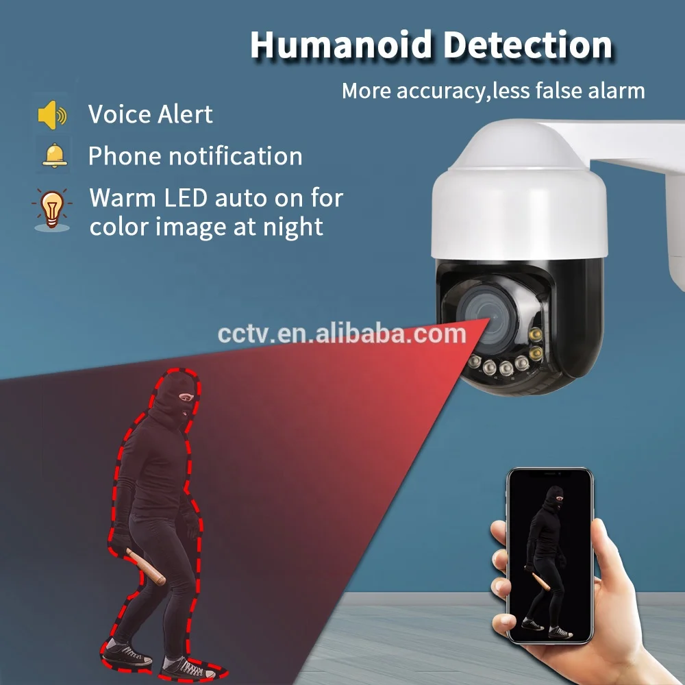 
Outdoor Mini 5MP PTZ Speed Dome IP Camera 1080P POE 4X Zoom Dual Light Starlight Color night IR 50m 2 Way Audio Humanoid Detecti 