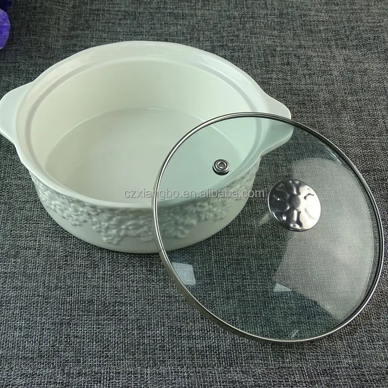 stocked new design white ceramic soup tureen with glass lid
