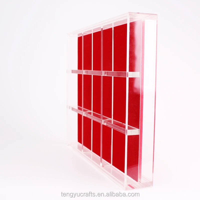 cube square plexiglass lucite large counter display case / acrylic gem jewelry display box with dividers red pad
