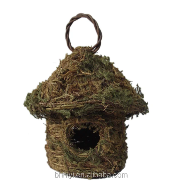 
Roosting Pocket Bird House Woven Bark and Moss Wild Bird Nest Bird Feeder 