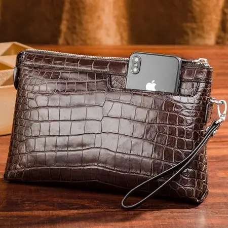 Wallet manufacture Designer Alligator Leather Large Wallet With Strap, long Clutch Bag for Men,Manufacturers Shiny long wallet