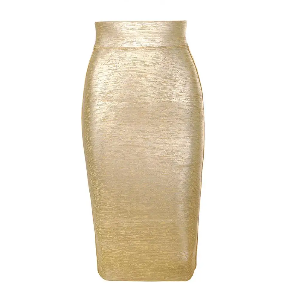 Casual Sexy Bronzing Gold Pencil Ladies Office Skirt fashion High Waisted Club Bandage skirts for Women