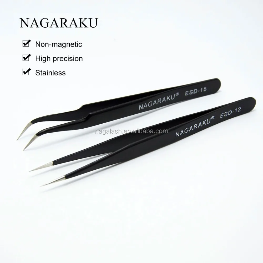 NAGARAKU stainless non-magnetic eyelash extension tweezers false eyelash tweezers private label