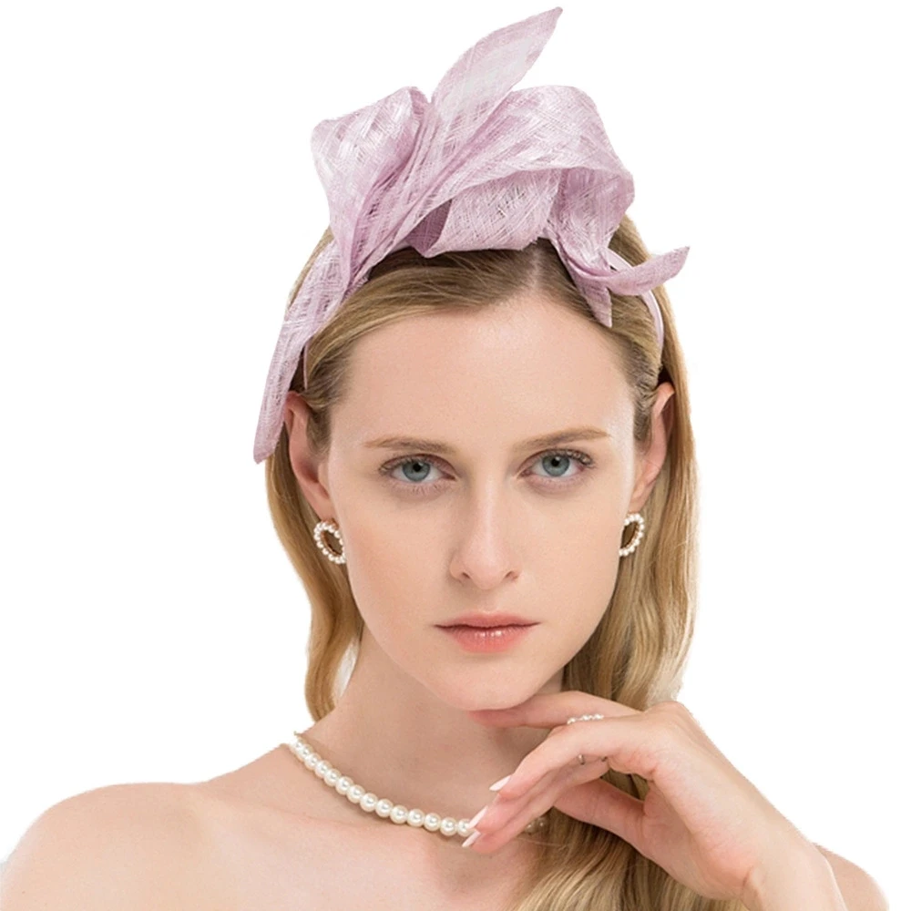 Light Purple Vintage Elegant Women Female Hat For Wedding Hats Sinamay Fascinators Party Fedora Hat Pillbox Church Fedoras