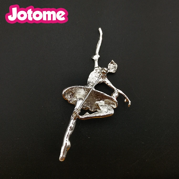 Pink Enamel Ballet Dancer Brooches Silver Tone Rhinestone Crystal Ballerinas Brooch Pin For Women