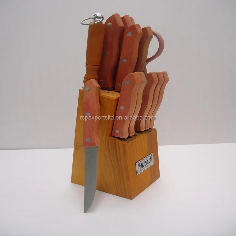 
13 PCS Kitchen Utensil Wooden Handle Knives Set With Wooden Base 