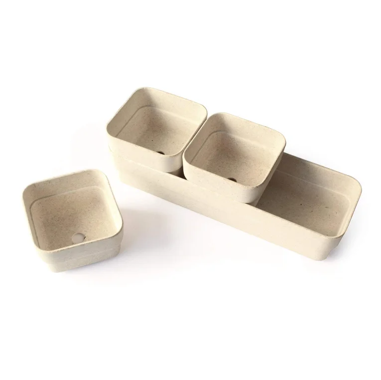 Popular design biodegradable bamboo fiber flower pot with tray