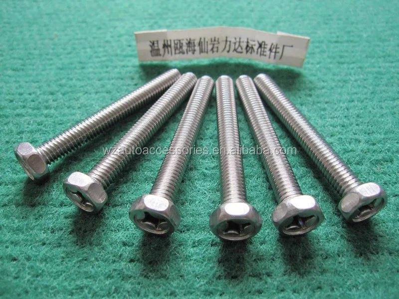 M6X60 cross recessed indented hex head bolt stainless steel screw