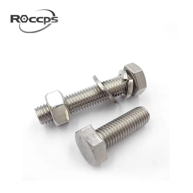 Stainless steel din933 hex head bolt with one nut, one washer and one spring washer  M8