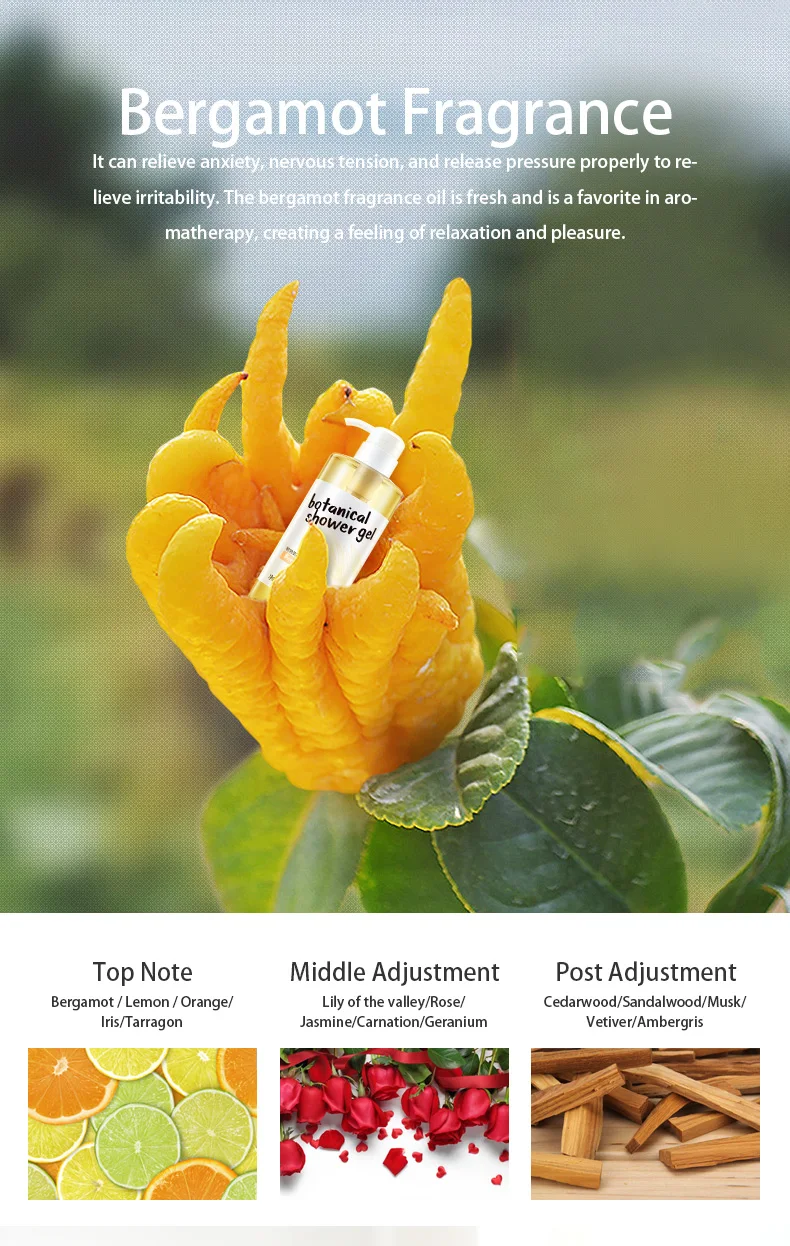
Private Label bergamot Nourishing Moisturizing Lightening Body wash bath shower gel 