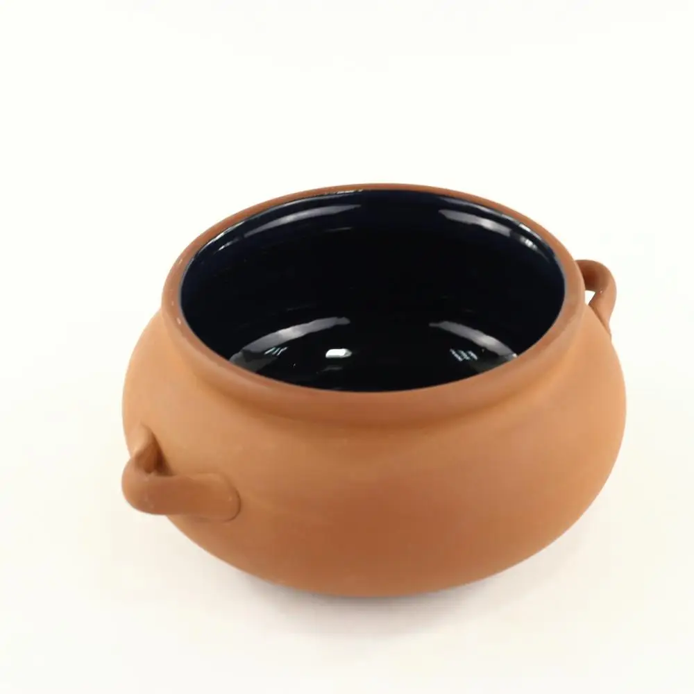 Inside Black blazed Terracotta food canister, Terracotta food pot with handle