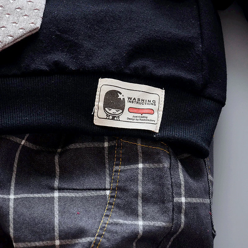 Hao Baby Spring And Autumn Two-Piece Kid Cotton Gentleman Long Sleeve + Plaid Denim Children Trousers Set