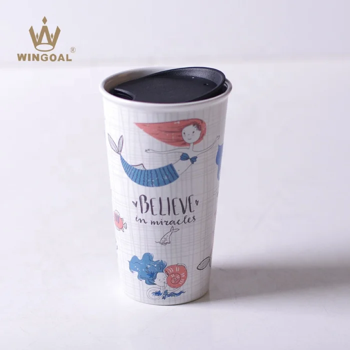 12oz Ceramic Travel Mug with Plastic Lid Ceramic Tumbler Mug