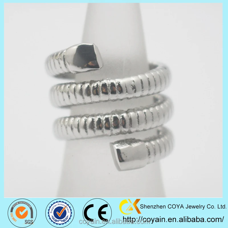 Sliver Retro Style Spiral Winding Stainless Steel Silver cool Snake twine Ring Multi Layer stacking Serpent Ring for women