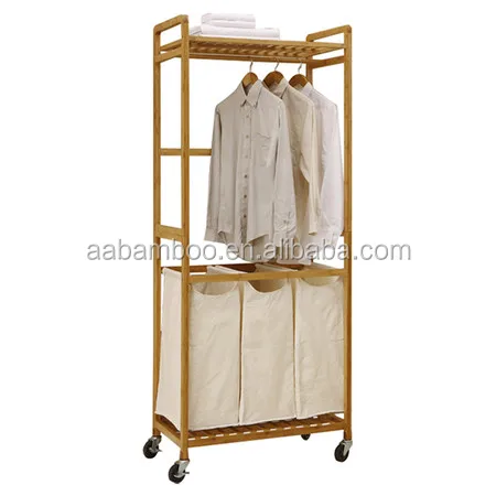 New Style Bamboo Laundry Cart / Laundry Hamper With Wheels
