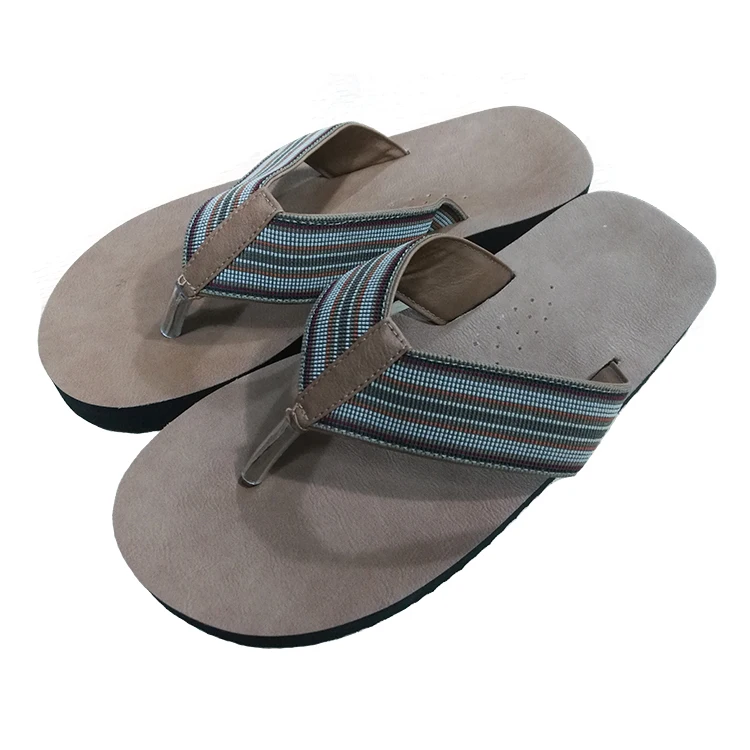 comfortable men fabric strap PU upper nude beach flip flops