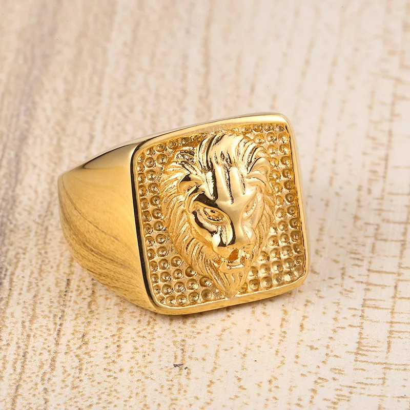Wholesale Gold Silver Plated Stainless Steel Lion Head Ring for Men HipHop Jewelry