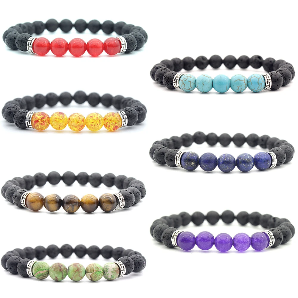 Factory Supply Women Natural Multicolor Rock Stone Bead Lava Bracelet