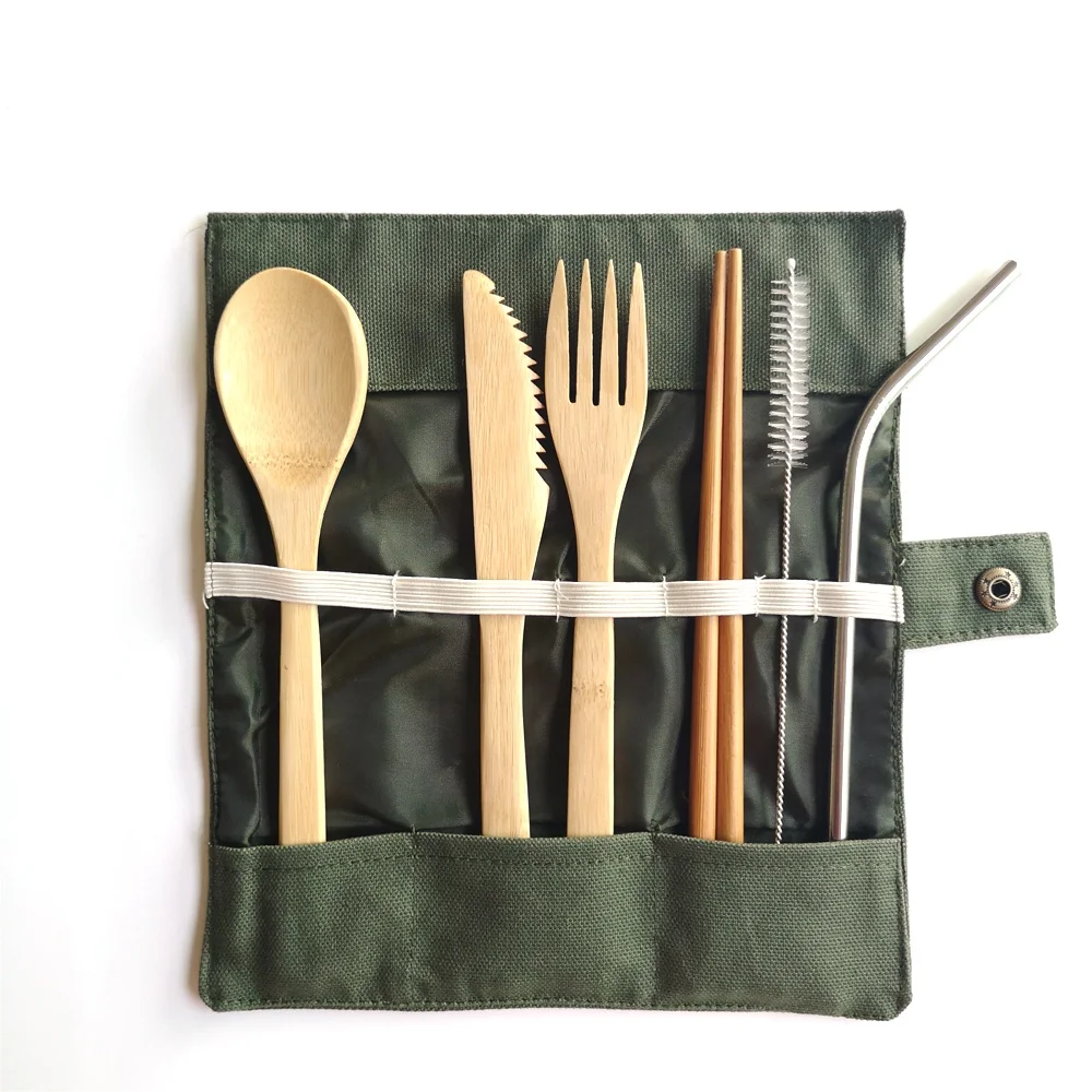 Bamboo knife fork spoon cutlery travel set with bag restaurant home party