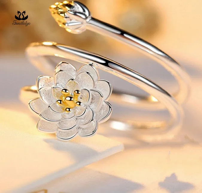 Lotus Ring Silver Ring Open Metal O-ring Silver Jewelry Wholesale