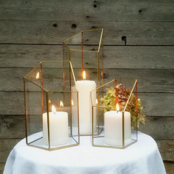 
Gold Geometric Glass Copper Votive Candle Holder Table Centerpiece for Wedding Table Decor Home Party Decor 