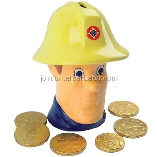 Custom made Fireman Sam Plastic Money Bank Box Cash with Chocolate Penny Christmas