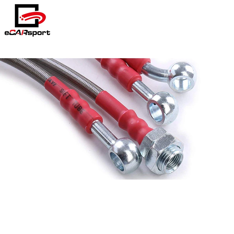 Brake Line for Civic EM2 ES1 ES2 01-05 Front Rear Red End Cap Stainless Steel Braided Hydraulic Oil Brake Cable Hose for Honda