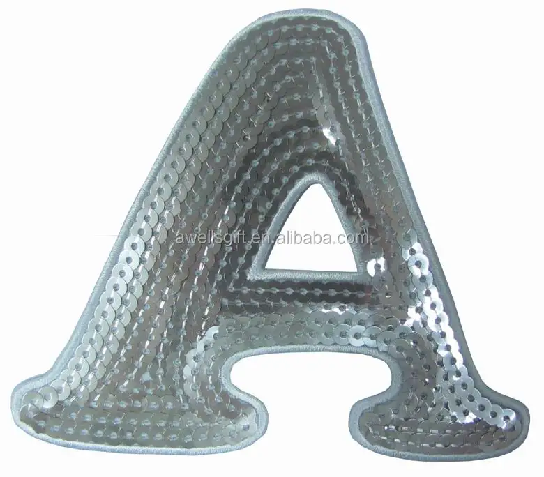 Gold Sequin Letter Design Sew on Patch Embroidery Applique Cloth Patches