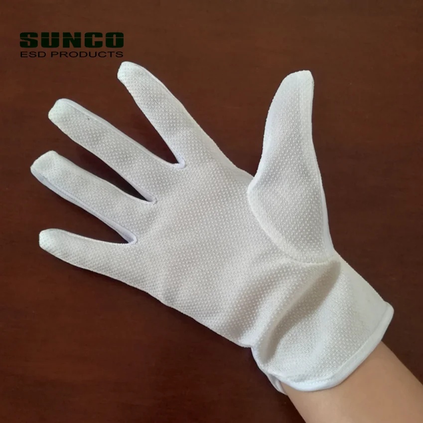 PVC Dotted Polyester Antistatic ESD Gloves For Cleanroom and Electronic Production Line