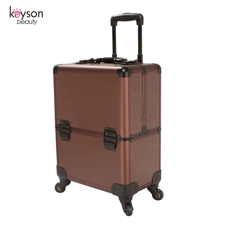 Keyson Aluminum Case with Wheels Cosmetic Bag with 3 Layered Trays Makeup Trolley