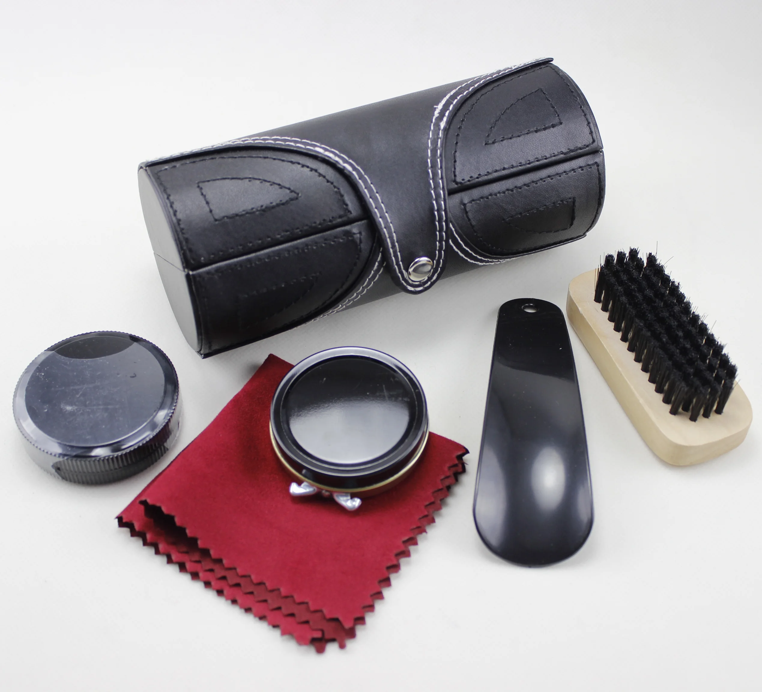 Popular shoe polish tools set in travel case, custom logo compact shoe cleaning kit,hotel shoe shine gift kits for men women