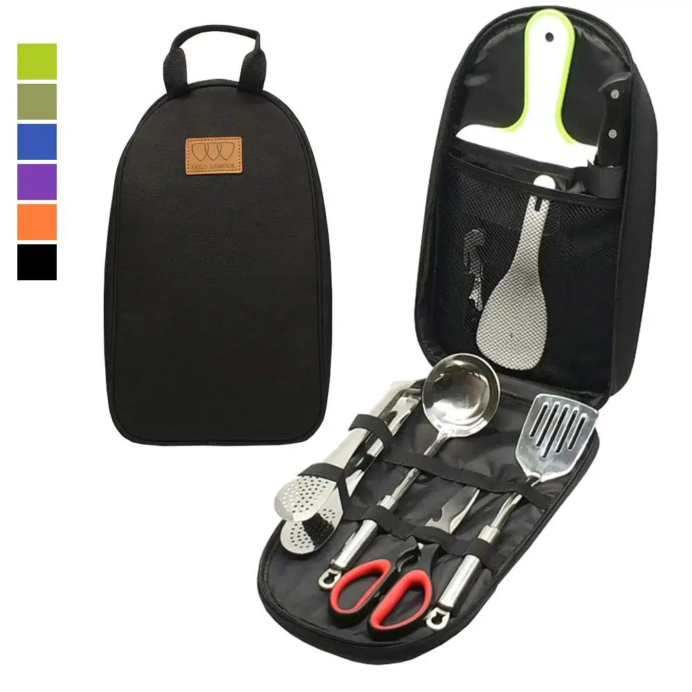 
Black outdoor camping kitchen utensil set cutlery 8 piece set portable cookware barbecue tool set 