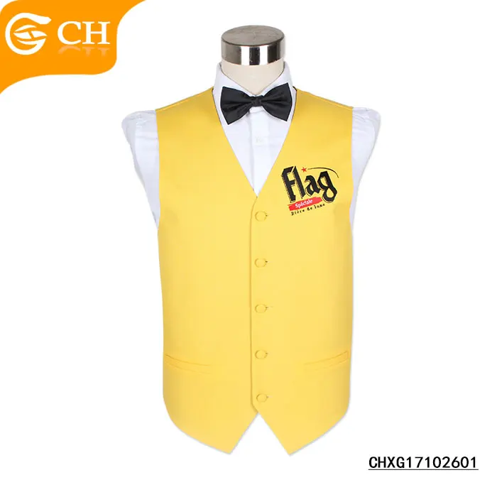OEM ODM Mens Coloured Logo Waistcoats Volunteer Vest Cotton Custom Football Logo Design Vest Club Waiter Hotel Waistcoats