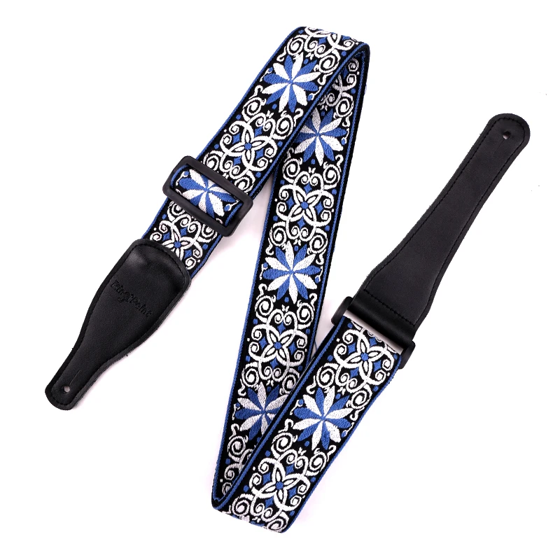 Jacquard Weave Vintage Hootenanny Guitar Strap with Genuine Leather ends for Acoustic Bass Ukelele and Electric Guitar