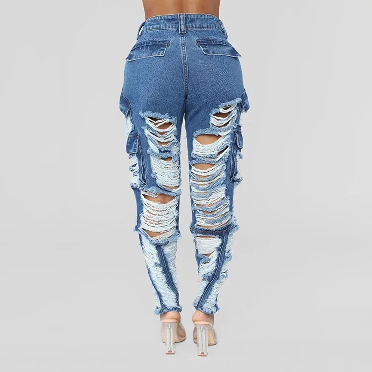 Xuhui Индивидуальные женские брюки большого размера с высокой талией состаренные длинные узкие женские джинсы