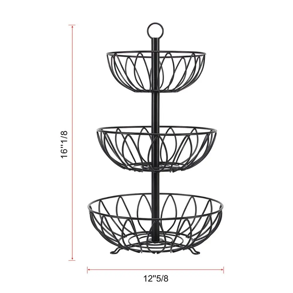 Metal Wire 3-Tier Fruit Basket Stand Vegetable Bread Basket Holder fruit stand Countertop Fruit Bowl Storage Organizer