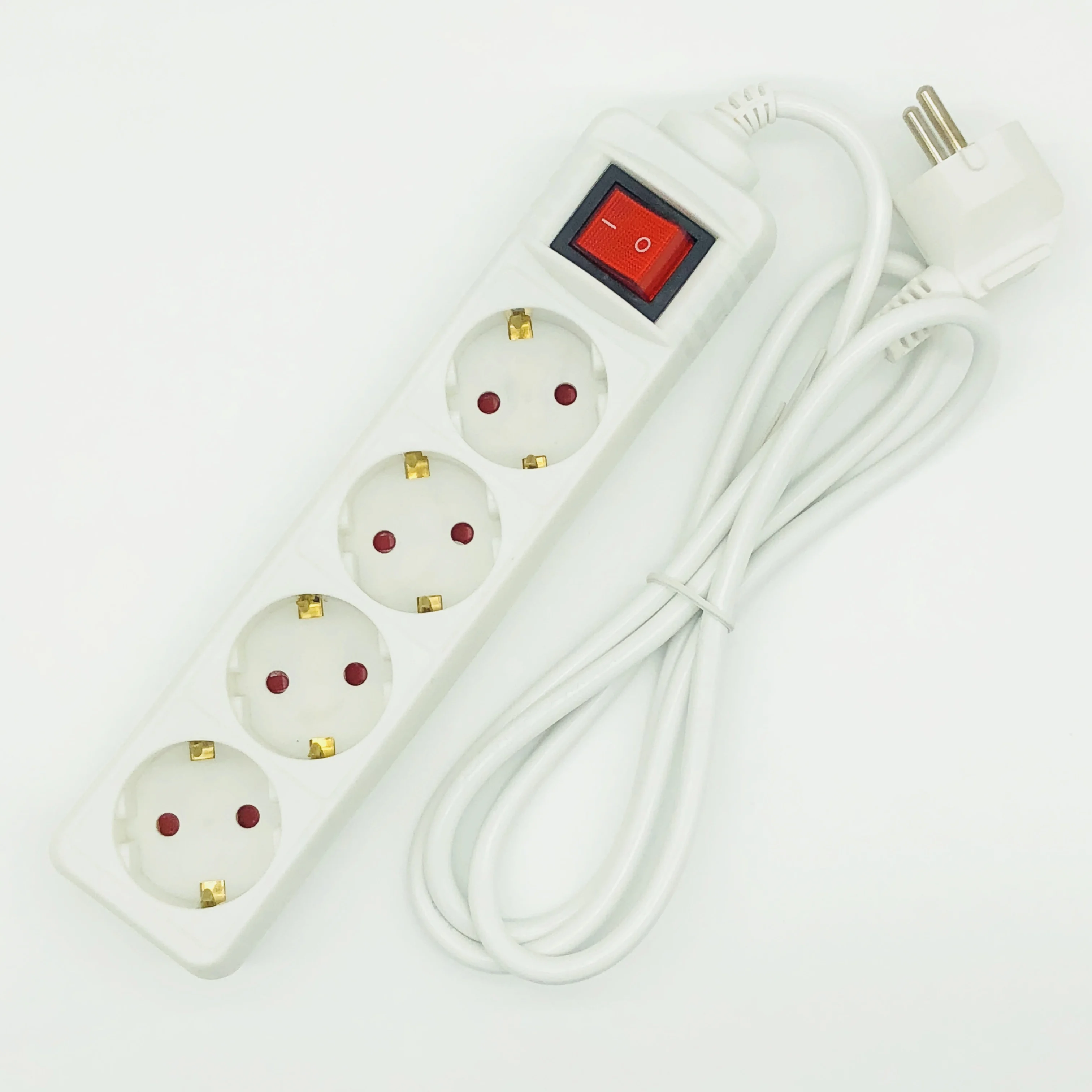 4 way European Extension Eocket Eu German Socket  Power Strip with Long Cord German Schuko Socket